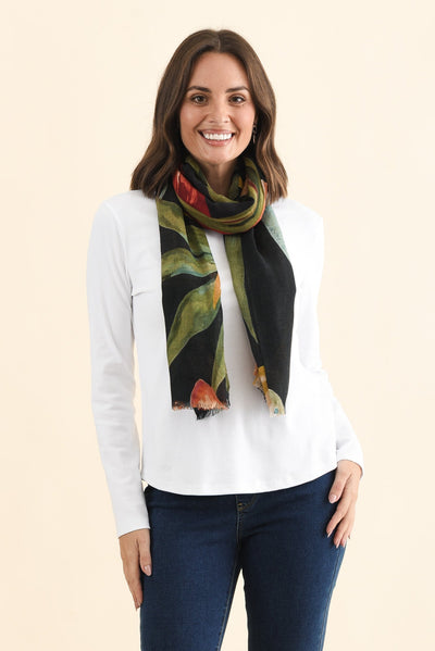 Clarine Navy Flower Merino Wool Scarf