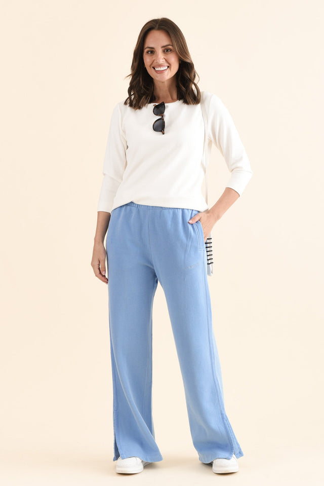 Classic Blue Cotton Split Sweatpants,Full Body,Brunette model,alt text|model:MJ image 2