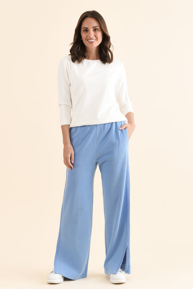 Classic Blue Cotton Split Sweatpants,Full Body,Brunette model,alt text|model:MJ image 6