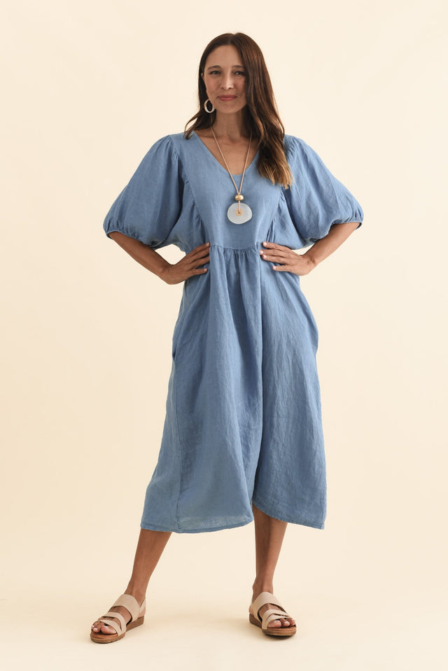 Claudine Steel Linen Pocket Dress,Brunette model,alt text|model:Cara image 7