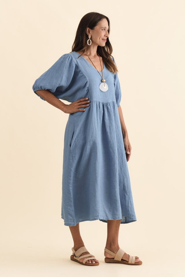 Claudine Steel Linen Pocket Dress,Brunette model,alt text|model:Cara image 4