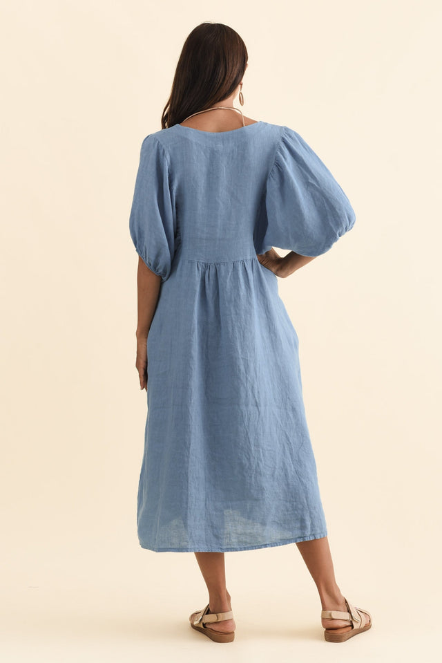Claudine Steel Linen Pocket Dress,Brunette model,alt text|model:Cara image 5