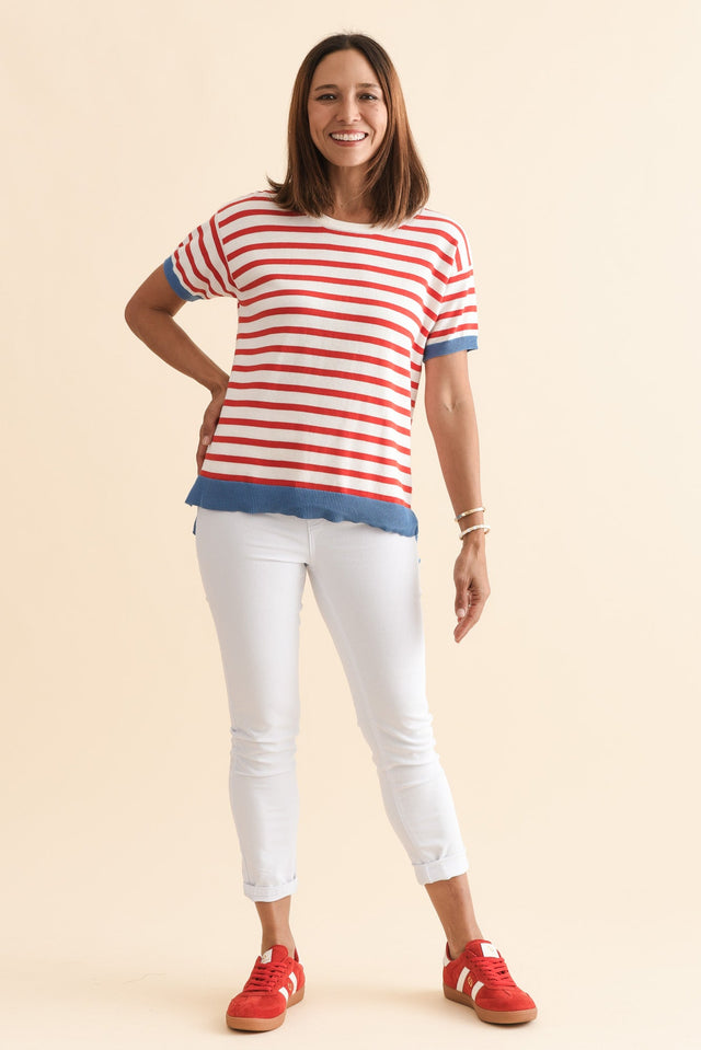 Clementine Red Stripe Cotton Knit Top,Full Body,Brunette model,alt text|model:Cara image 6