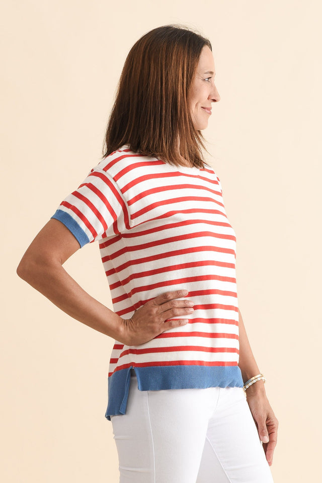 Clementine Red Stripe Cotton Knit Top,Side,Brunette model,alt text|model:Cara image 3