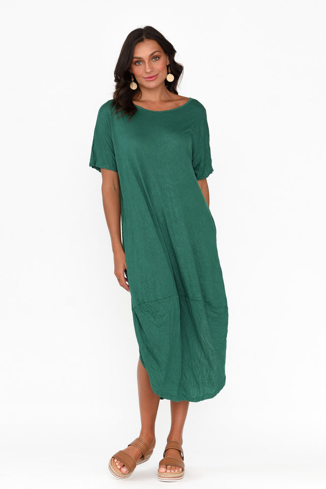 Clemmie Emerald Crinkle Cotton Dress image 2