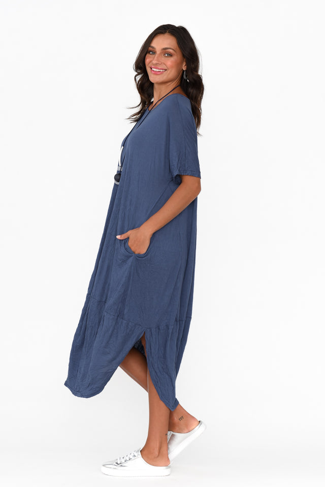 Clemmie Navy Crinkle Cotton Dress