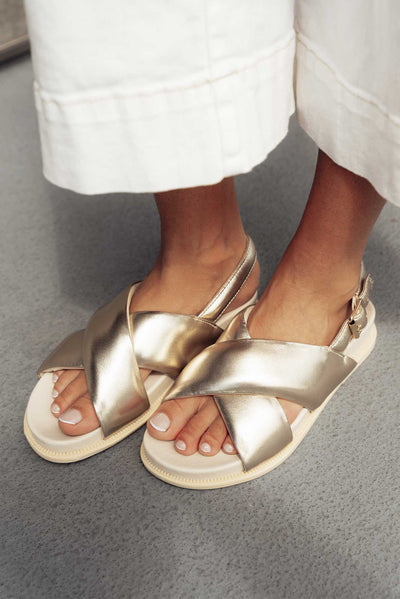 Clifford Gold Leather Crossover Sandal