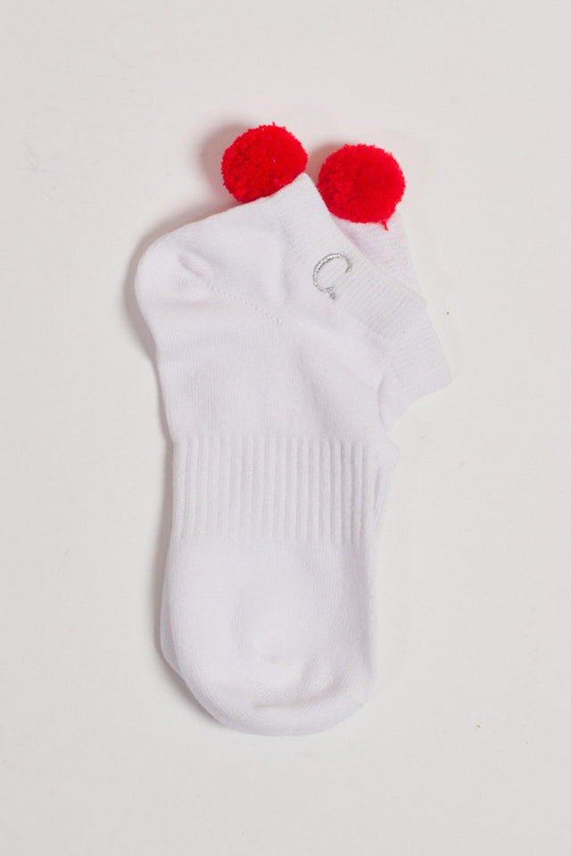 Sydney Red Cotton Pom Pom Ankle Socks