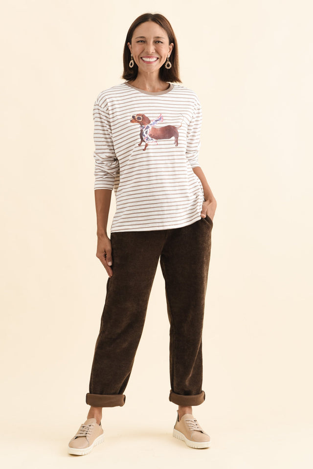 Coco Beige Stripe Long Sleeve Tee,Brunette model,alt text|model:Cara image 7