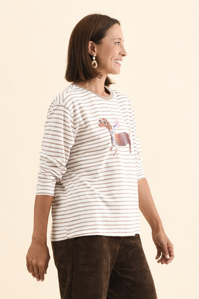 Coco Beige Stripe Long Sleeve Tee,Brunette model,alt text|model:Cara image 4