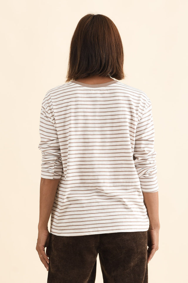 Coco Beige Stripe Long Sleeve Tee,Brunette model,alt text|model:Cara image 5