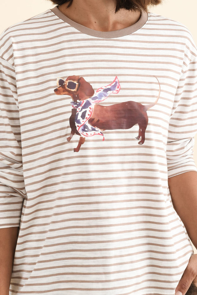 Coco Beige Stripe Long Sleeve Tee,Brunette model,alt text|model:Cara image 6