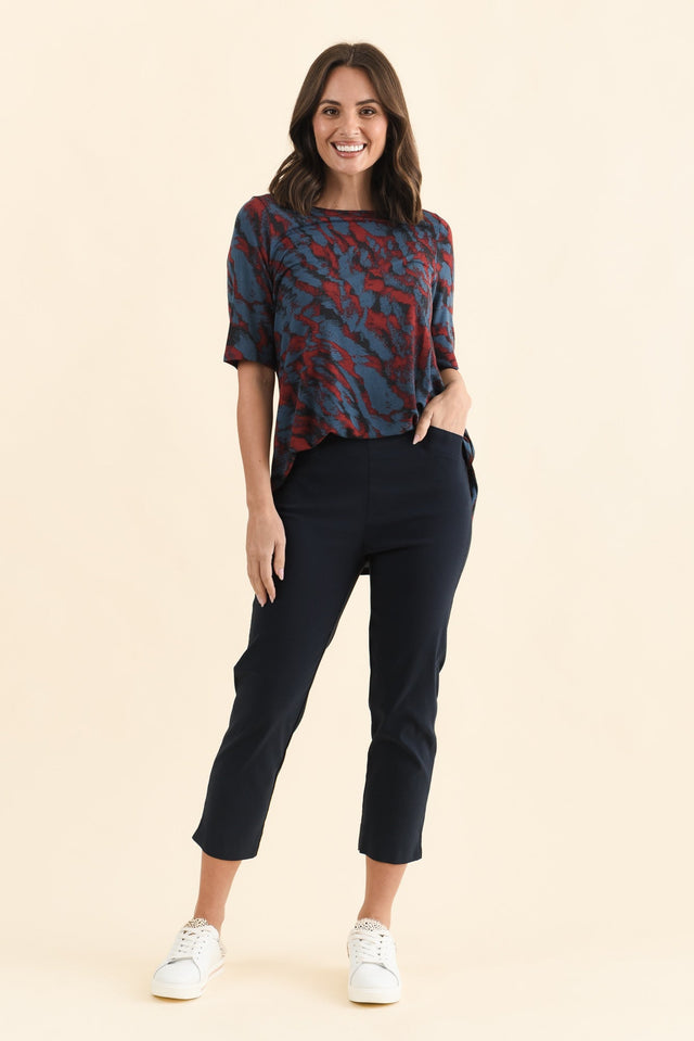Cody Navy Stretch Capri Pants,Brunette model,alt text|model:MJ image 3