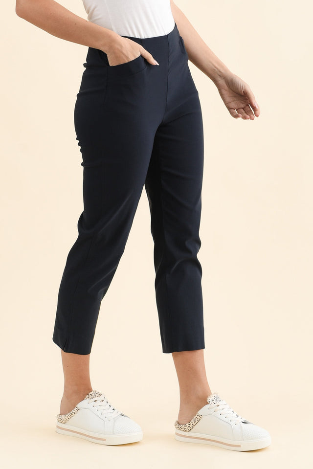 Cody Navy Stretch Capri Pants,Brunette model,alt text|model:MJ image 4
