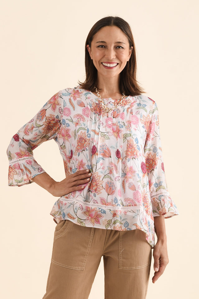 Coleman Pink Blossom Button Top,Front,Brunette model,alt text|model:Cara image 1