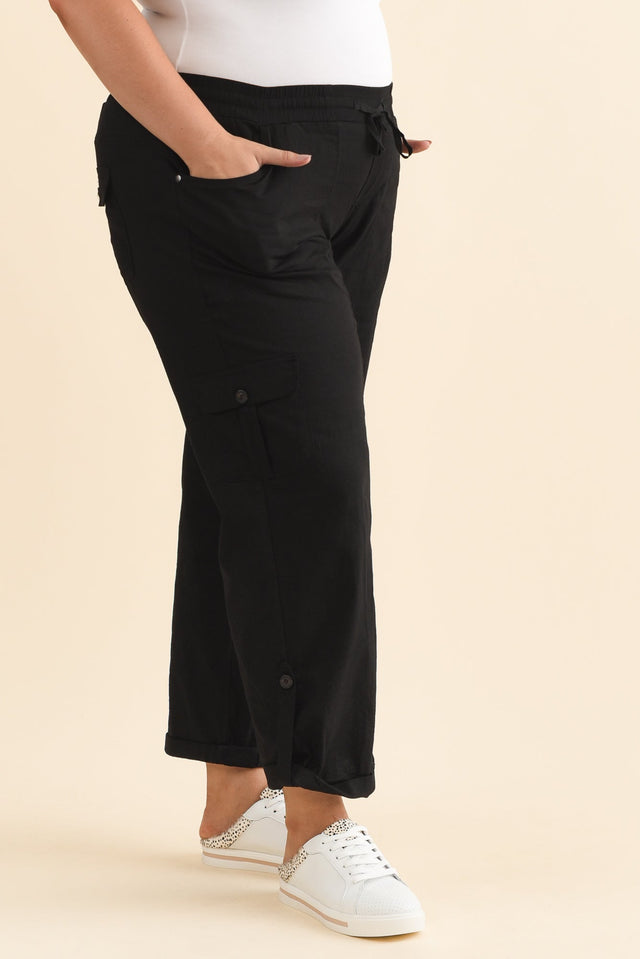 Colette Black Cargo Pants,Brunette model,alt text|model:Gabby image 12