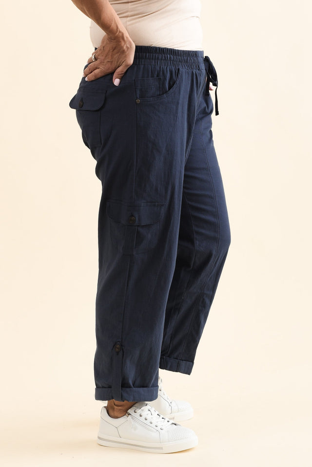 Colette Navy Cargo Pants,Side,Brunette model,alt text|model:Pilita image 12