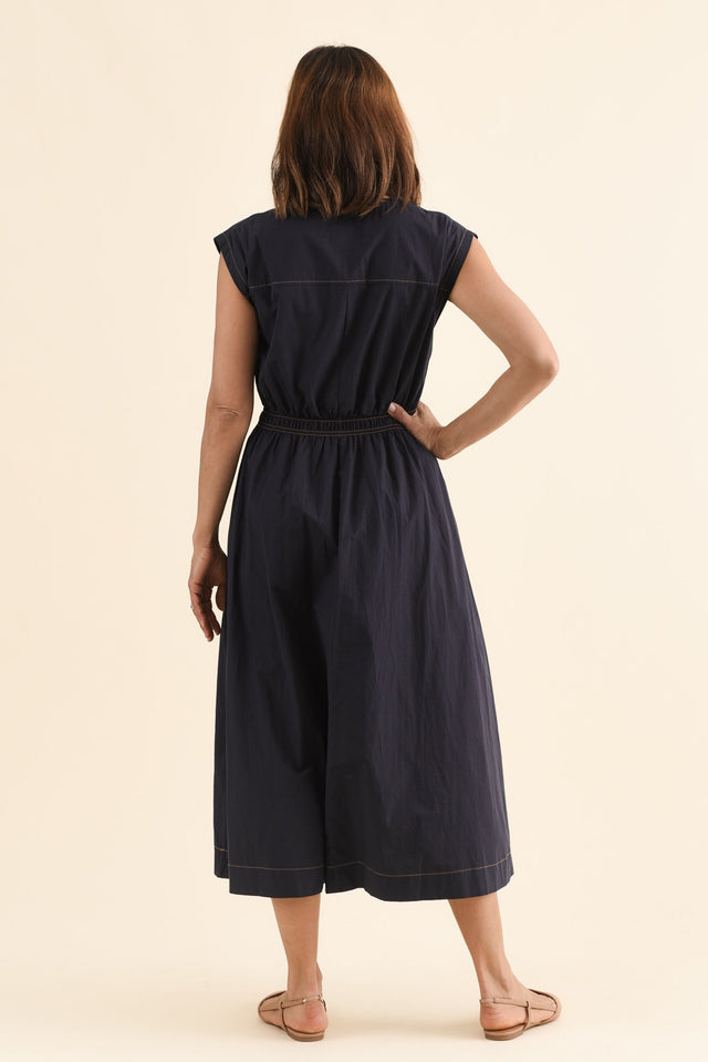 Cooper Navy Cotton Pocket Dress,Back,Brunette model,alt text|model:Cara image 4