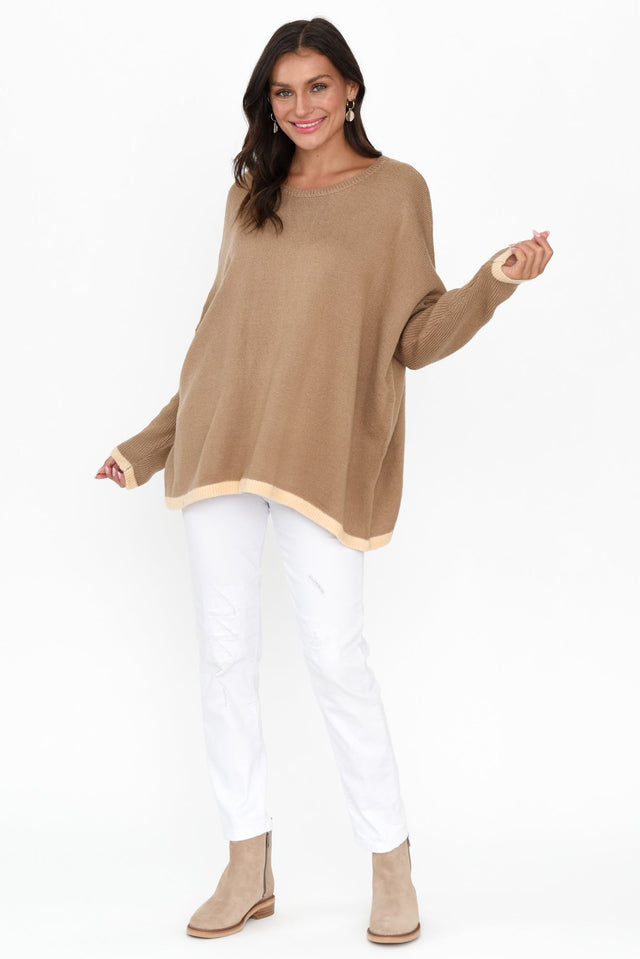 Coralie Taupe Contrast Knit Jumper image 8