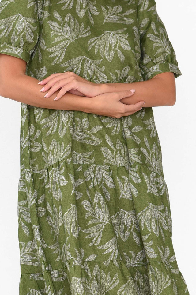Corsica Green Palm Linen Tiered Dress image 3