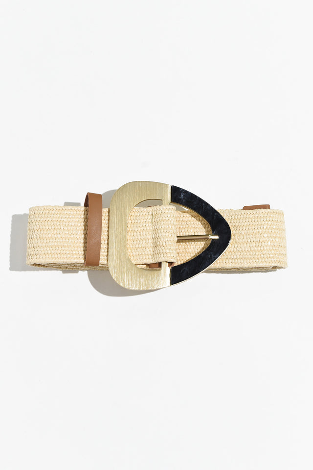 Corten Beige Contrast Buckle Woven Belt