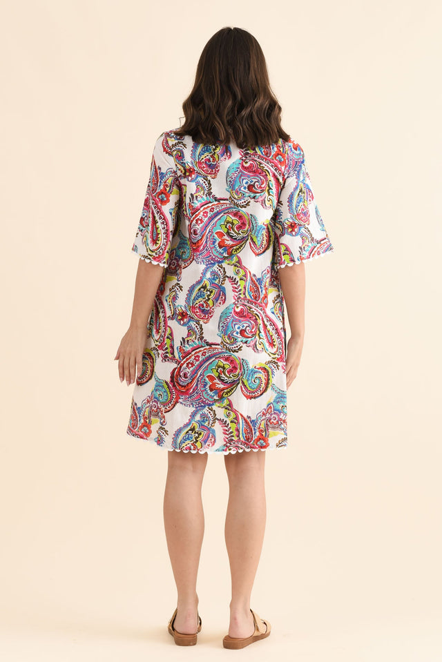 Cortina White Paisley Cotton Dress,Back,Brunette model,alt text|model:MJ image 4