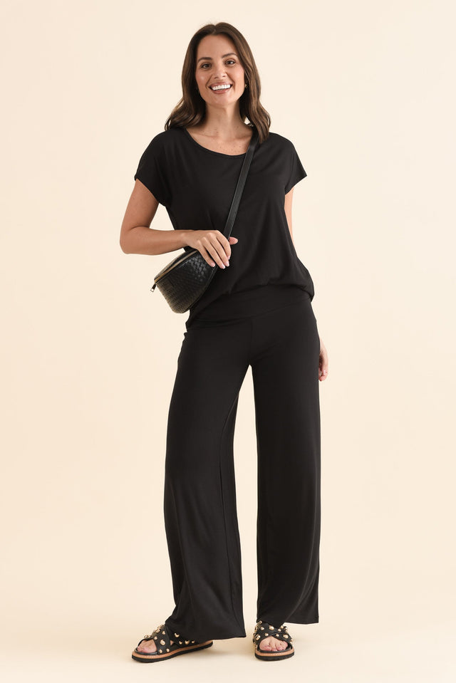 Cory Black Bamboo Wide Leg Pants,Full Body,Brunette model,alt text|model:MJ