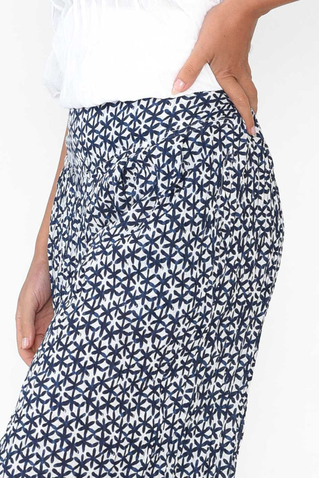 Costello Navy Flower Crinkle Cotton Pants