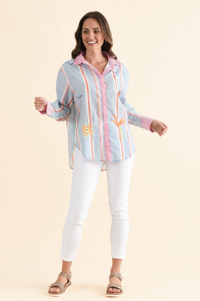 Costina Blue Nature Cotton Embroidered Shirt,Full Body,Brunette model,alt text|model:MJ image 6