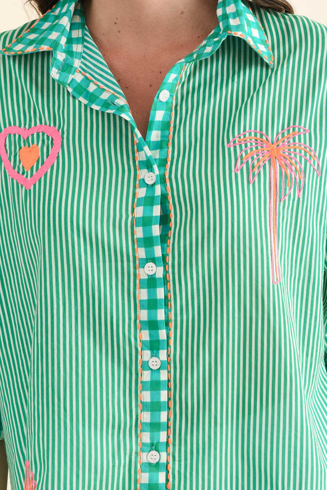 Costina Green Western Cotton Embroidered Shirt,Detail,Brunette model,alt text|model:MJ image 5