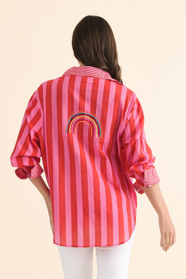 Costina Pink Heart Cotton Embroidered Shirt,Back,Brunette model,alt text|model:MJ image 4