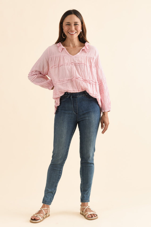 Courtney Dark Denim Stretch Jeans,Full Body,Brunette model,alt text|model:Cara image 4