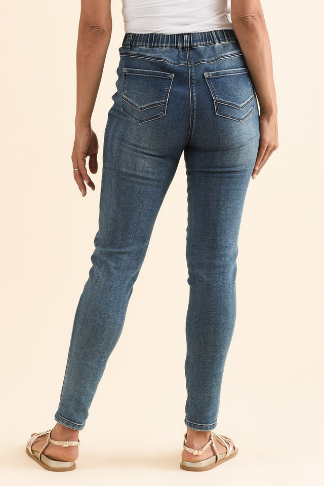 Courtney Dark Denim Stretch Jeans,Back,Brunette model,alt text|model:Cara image 6