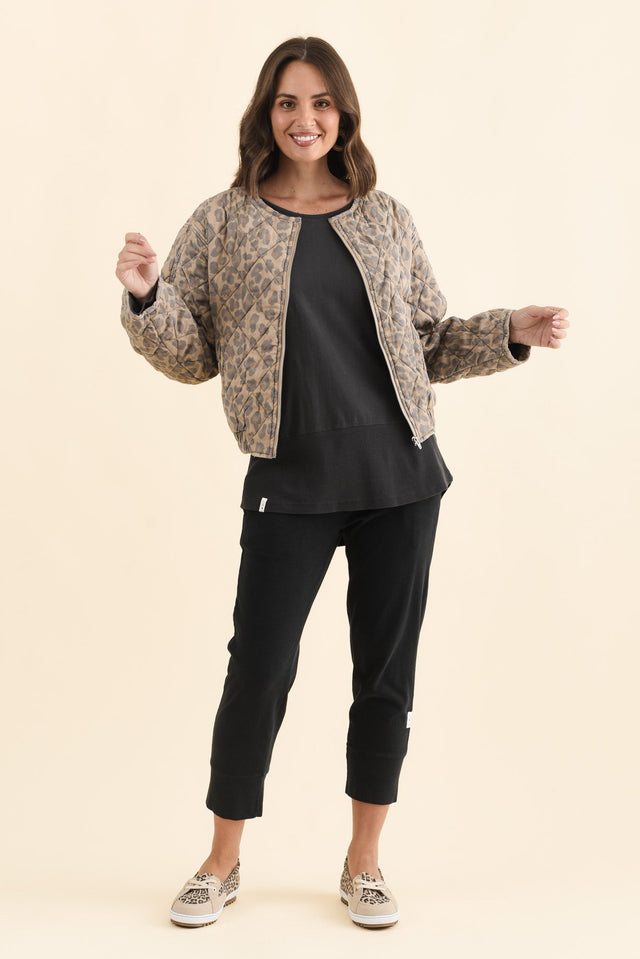 Courtney Tan Leopard Bomber Jacket,Brunette model,alt text|model:MJ image 8