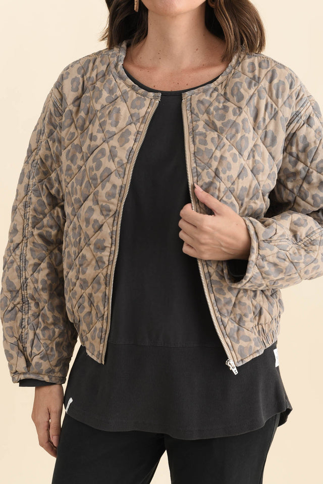 Courtney Tan Leopard Bomber Jacket,Brunette model,alt text|model:MJ image 7