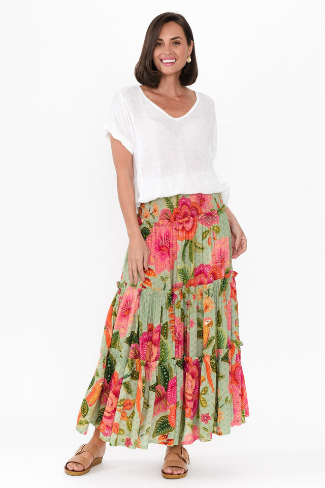 Cruz Green Floral Tiered Skirt