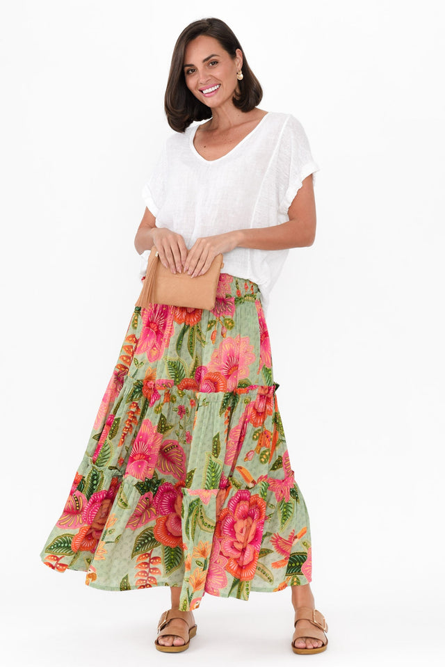 Cruz Green Floral Tiered Skirt