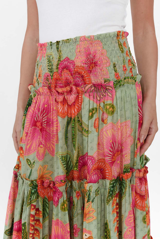 Cruz Green Floral Tiered Skirt