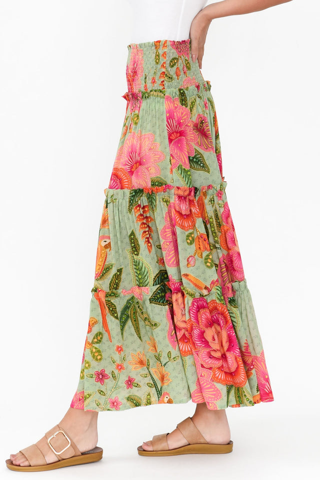 Cruz Green Floral Tiered Skirt