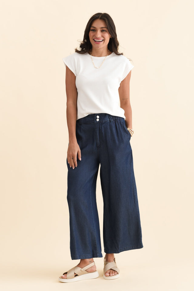 Rio Dark Blue Lyocell Relaxed Pants,Brunette model,alt text|model:Brontie image 4