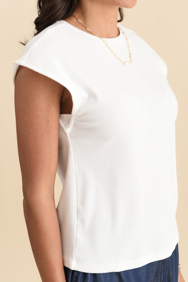 Cuff White Ribbed Tee,Brunette model,alt text|model:Brontie image 6