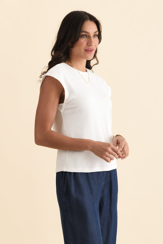 Cuff White Ribbed Tee,Brunette model,alt text|model:Brontie image 4