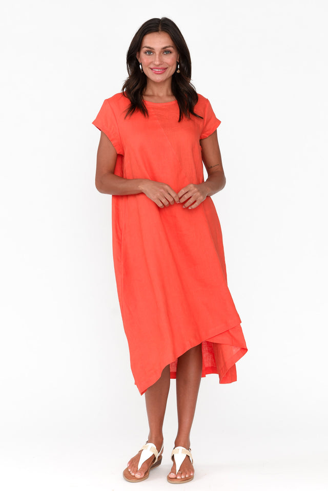 Curran Orange Linen Pocket Dress