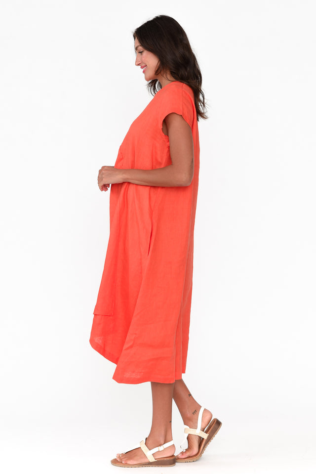 Curran Orange Linen Pocket Dress thumbnail 3