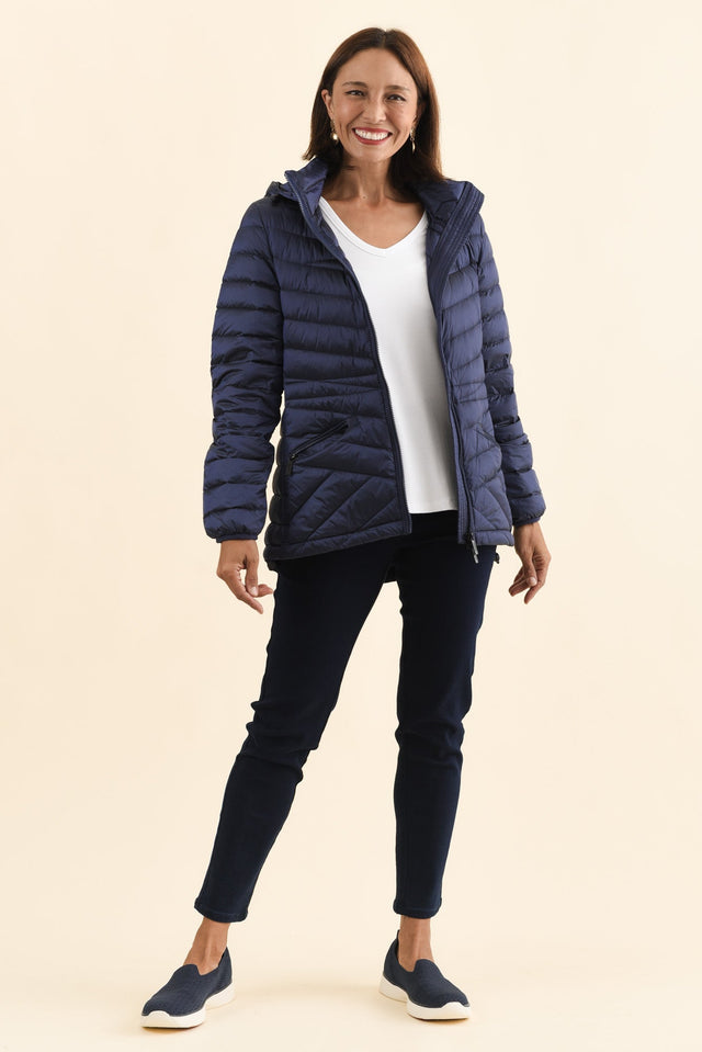 Cushla Navy Down Puffer Jacket,Brunette model,alt text|model:Cara image 7