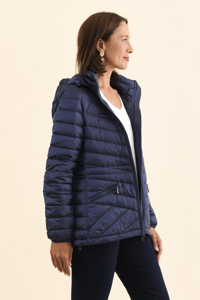 Cushla Navy Down Puffer Jacket,Brunette model,alt text|model:Cara image 3
