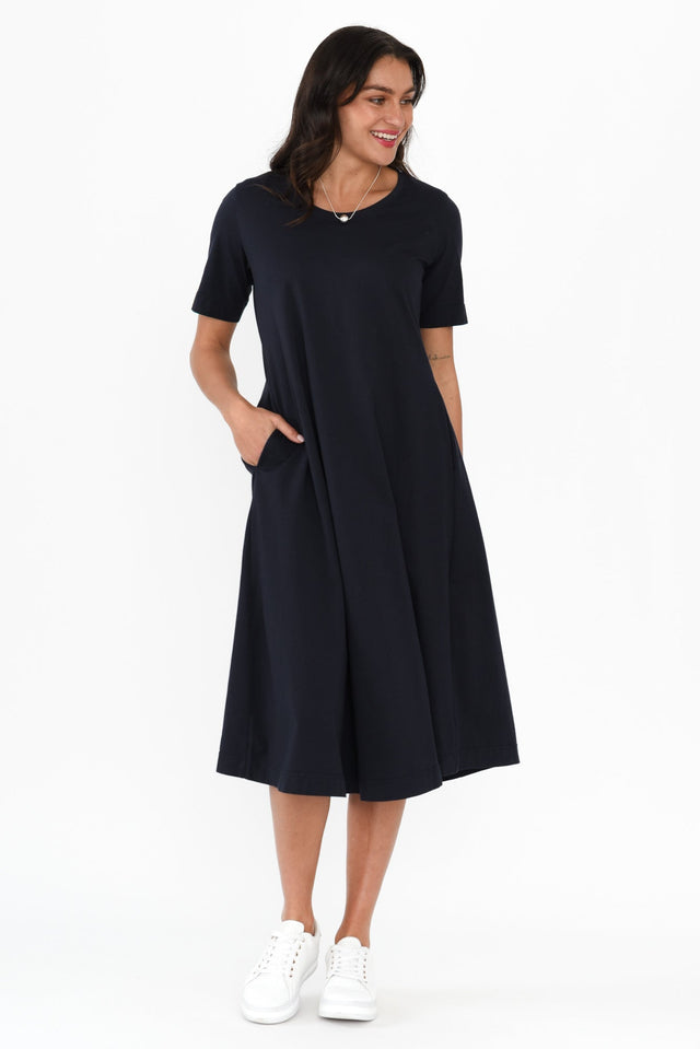 Cynthia Navy Cotton Tee Dress,Brunette model,alt text|model:Brontie image 4