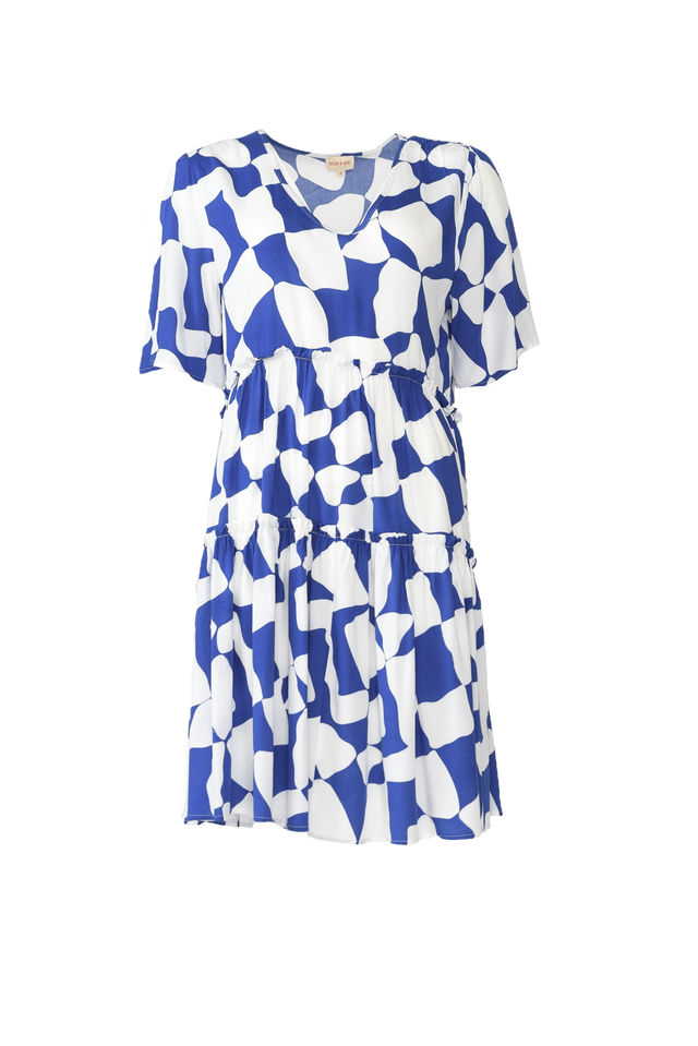 Denver Blue Abstract Tier Dress