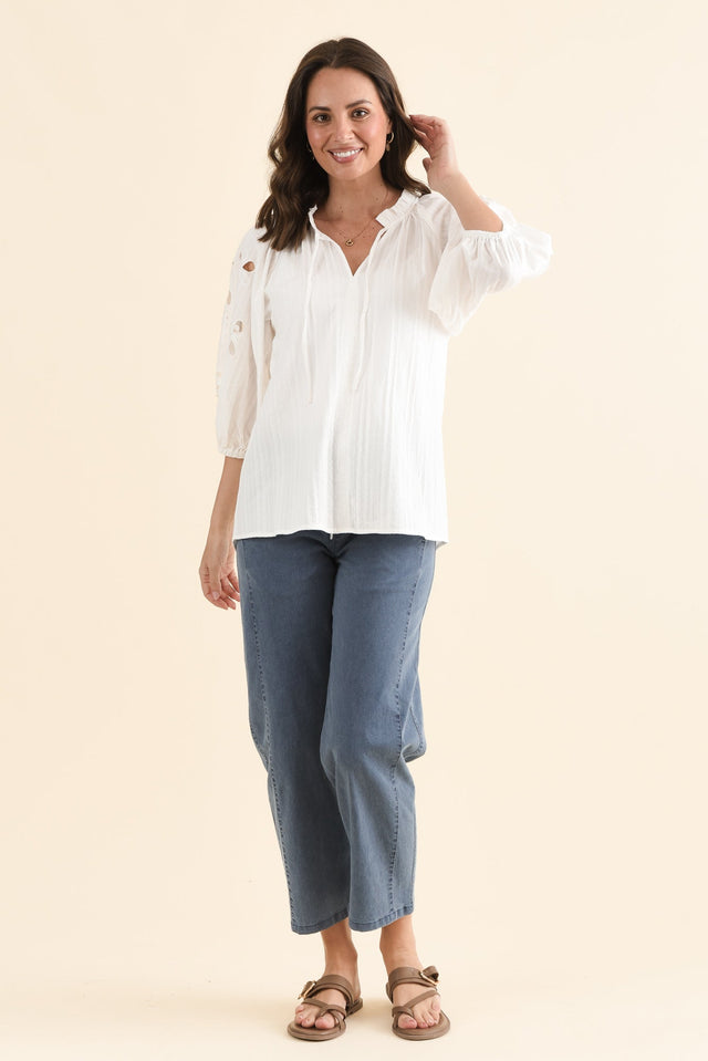 Eleanor Washed Blue Drawstring 7/8 Pants,Full Body,Brunette model,alt text|model:MJ image 2
