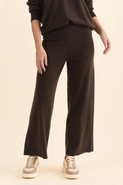 Dalia Chocolate Wool Cashmere Pants,Brunette model,alt text|model:MJ